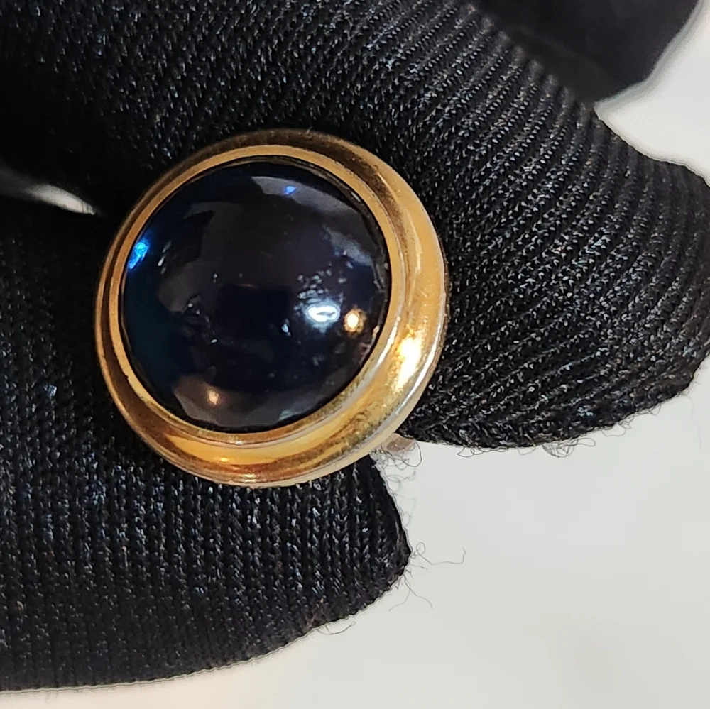 Correct 14K Goldplated Blue Round & Bullet Glass Cab Cufflinks, Signed